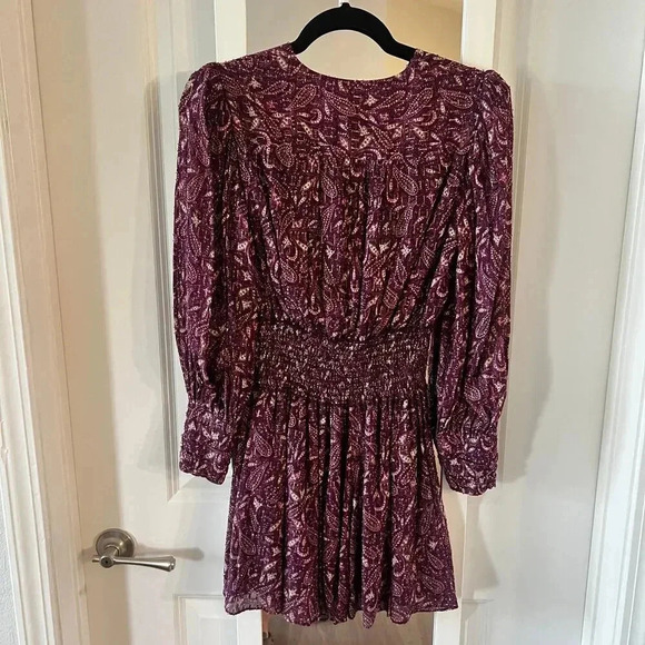 652 Intermix Lana Printed Smocked Mini Dress Size 0 Color maroon - Picture 7 of 7